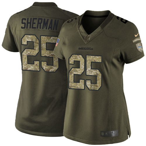 Women's Elite Richard Sherman Nike Jersey Green - #25 Salute to Service NFL Seattle Seahawks